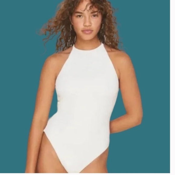 NWT Andie Swim Asbury Rib One Piece Swimsuit Coco White Bridal Honeymoon Sz M - Picture 1 of 8